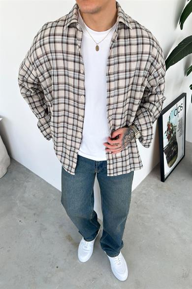 Taş Kareli Oversize Oduncu Gömleği