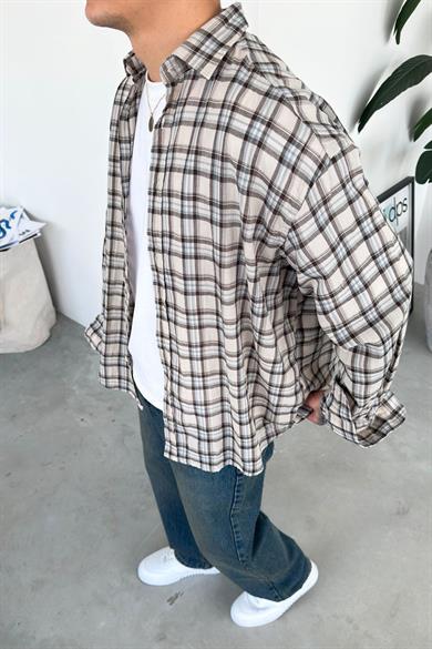 Taş Kareli Oversize Oduncu Gömleği