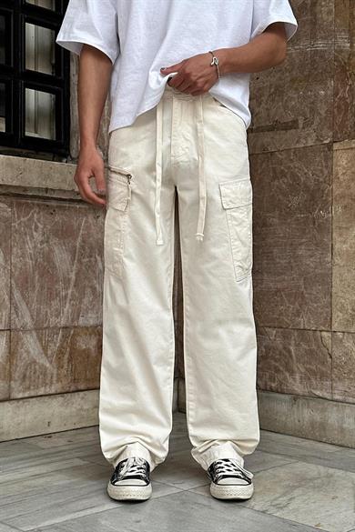 Taş Kargo Cepli Tek Fermuarlı Beli İpli CH Baggy Pantolon