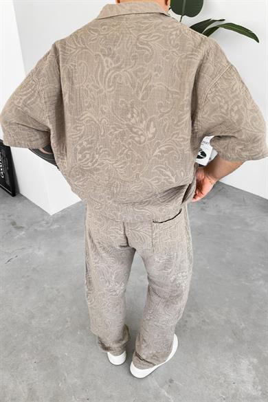 Taş Müslin Flower Kabartma Detay Oversize Gömlek