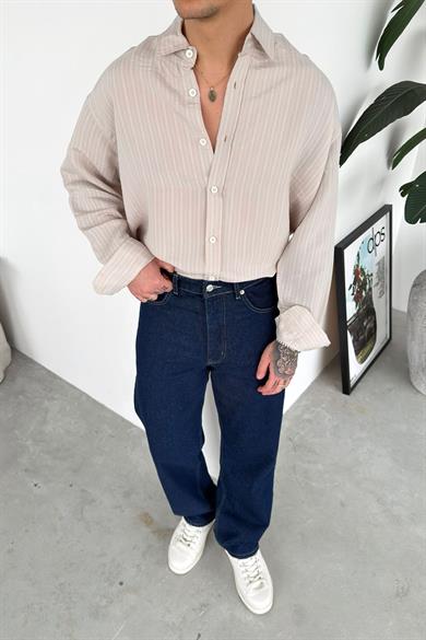 Taş Premium Çizgili Oversize Gömlek