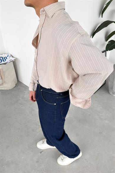Taş Premium Çizgili Oversize Gömlek