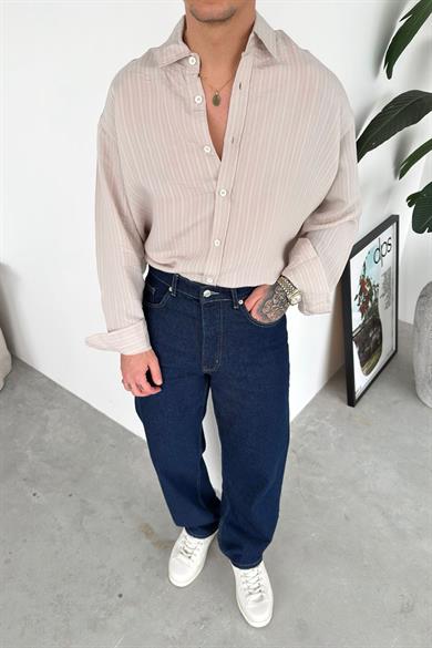 Taş Premium Çizgili Oversize Gömlek