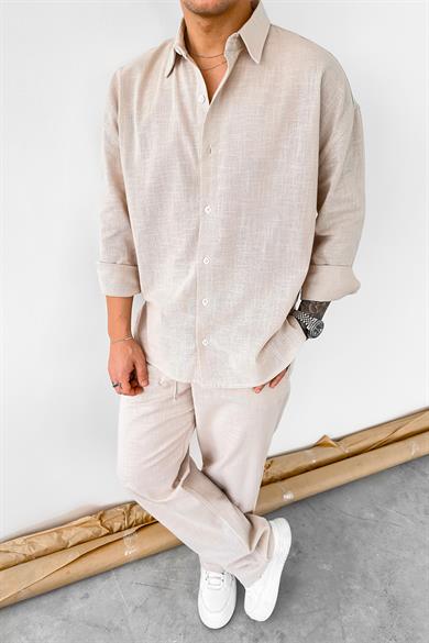 Taş Premium Keten Basic Oversize Gömlek