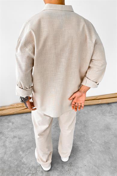 Taş Premium Keten Basic Oversize Gömlek