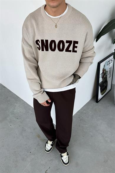 Taş Snooze Baskılı Triko Kazak