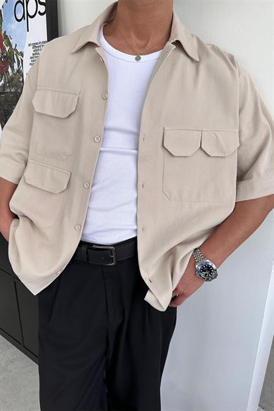 Taş Tasarım Cep Detay Oversize Gömlek