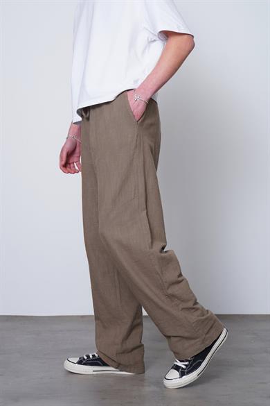 Toprak Beli İp Detaylı Keten 005 EE Relaxed Pantolon
