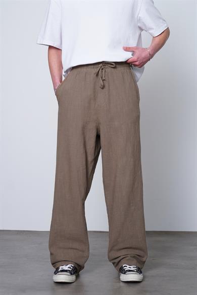 Toprak Beli İp Detaylı Keten 005 EE Relaxed Pantolon