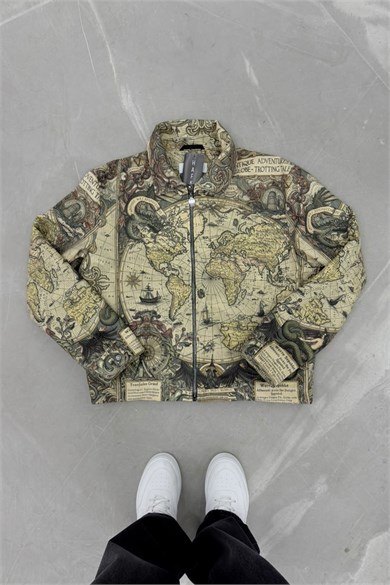 Vintage Cartographer Premium Baskılı Tasarım Ceket