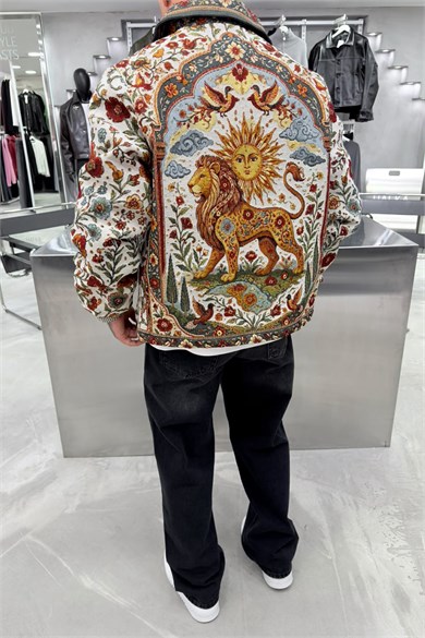 Vintage Celestial Lion Premium Dokulu Tasarım Astarlı Mont