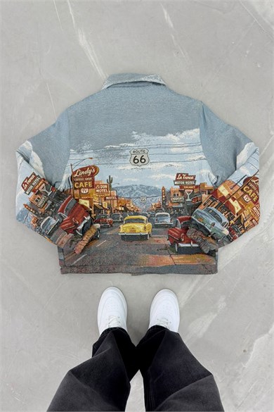 Vintage Classic Car Print Premium Dokulu Tasarım Astarlı Mont