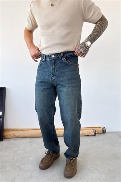 Vintage Mavi Basic Regular Pantolon