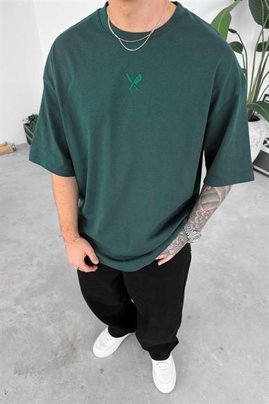 Yeşil Atletique Baskılı Oversize Tişört