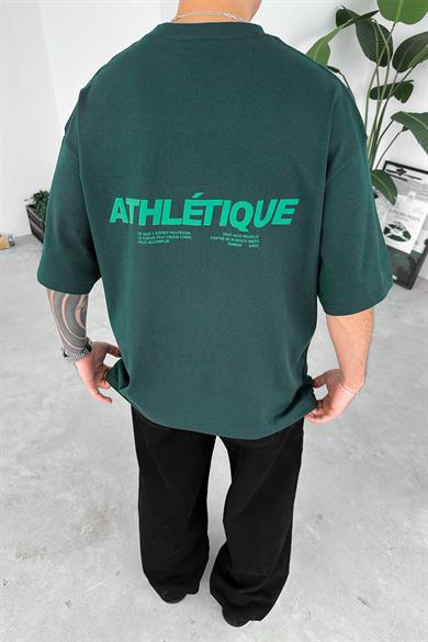 Yeşil Atletique Baskılı Oversize Tişört