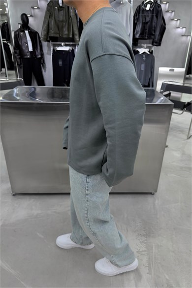 Yeşil Basic Uzun Kollu Oversize Tişört