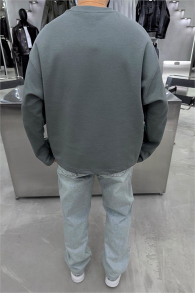 Yeşil Basic Uzun Kollu Oversize Tişört