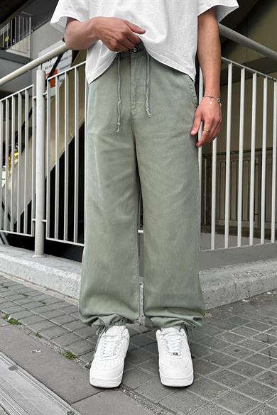 Yeşil Bel İp Detay Y4 DL Paçası Ayarlanabilir Baggy Pantolon