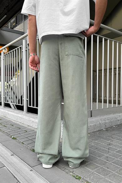 Yeşil Bel İp Detay Y4 DL Paçası Ayarlanabilir Baggy Pantolon