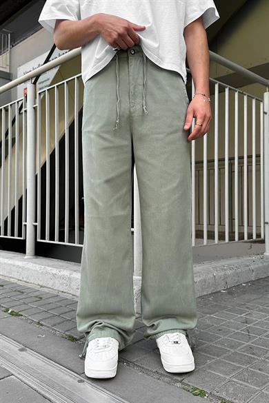 Yeşil Bel İp Detay Y4 DL Paçası Ayarlanabilir Baggy Pantolon