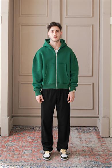 Yeşil Cozy Basic Tam Fermuar Oversize Sweatshirt