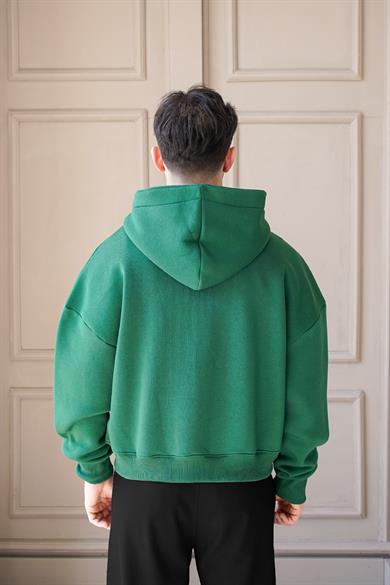 Yeşil Cozy Basic Tam Fermuar Oversize Sweatshirt