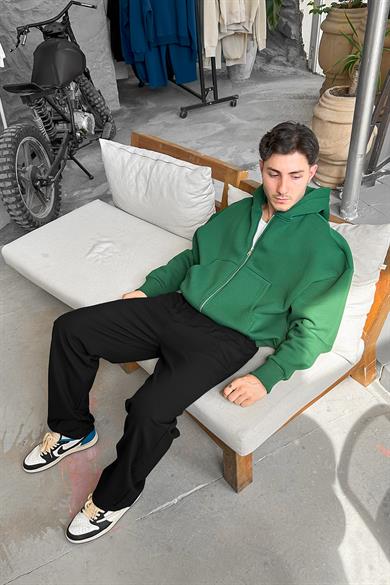 Yeşil Cozy Basic Tam Fermuar Oversize Sweatshirt