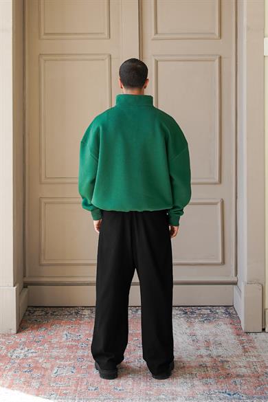 Yeşil Cozy Basic Yarım Fermuar Oversize Sweatshirt
