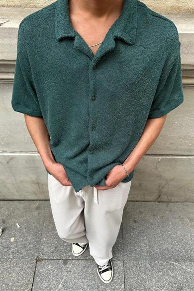 Yeşil Dokulu 04 EE Oversize Gömlek