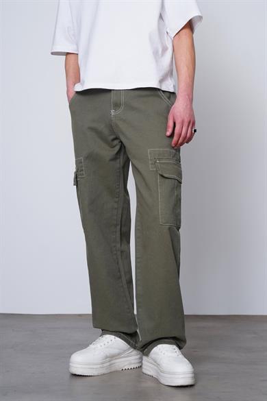 Yeşil Double Cep Detay  Dikiş Kargo Baggy Pantolon