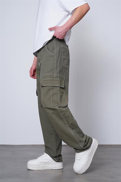 Yeşil Double Cep Detay  Dikiş Kargo Baggy Pantolon