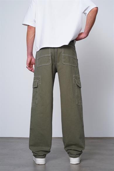 Yeşil Double Cep Detay  Dikiş Kargo Baggy Pantolon