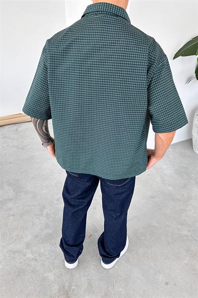 Yeşil Ekose Desenli Oversize Gömlek