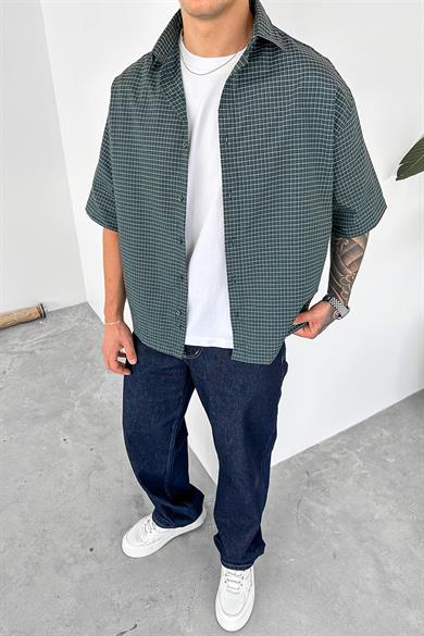 Yeşil Ekose Desenli Oversize Gömlek