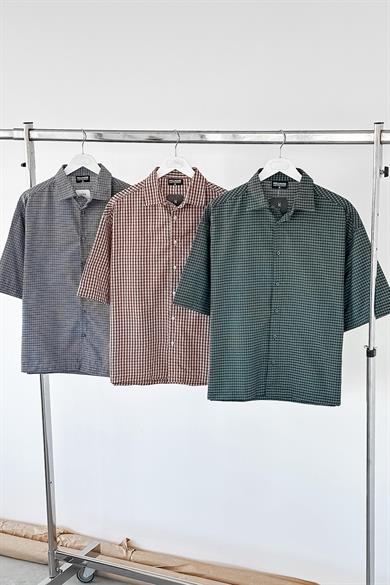 Yeşil Ekose Desenli Oversize Gömlek