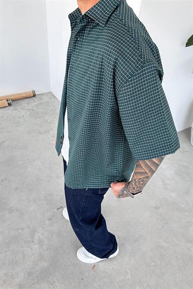 Yeşil Ekose Desenli Oversize Gömlek