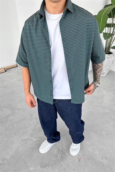 Yeşil Ekose Desenli Oversize Gömlek
