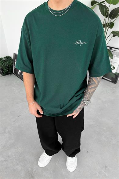 Yeşil Etnik Nakışlı Oversize Tişört