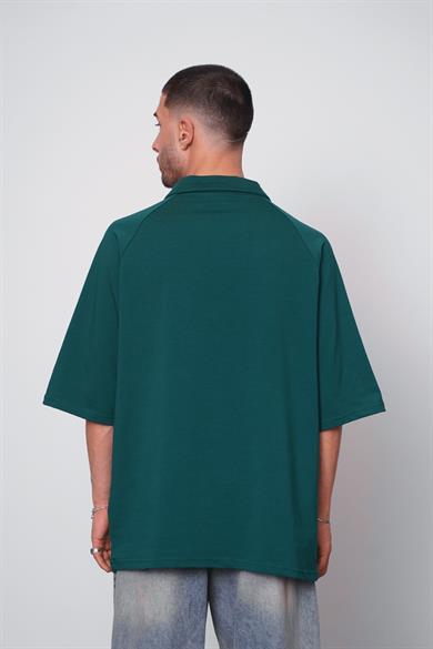 Yeşil Fermuarlı EE Oversize Polo Yaka Tişört