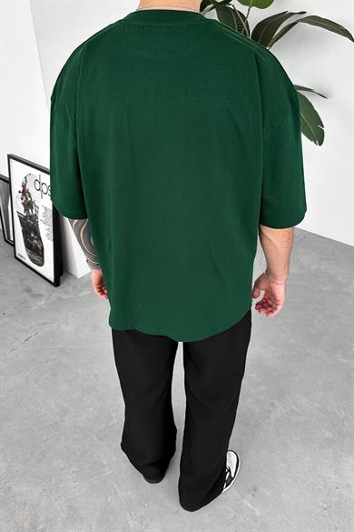Yeşil Minimal Tiger Baskılı Oversize Tişört