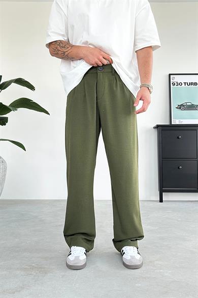 Yeşil Pile Detay Kumaş Baggy Pantolon