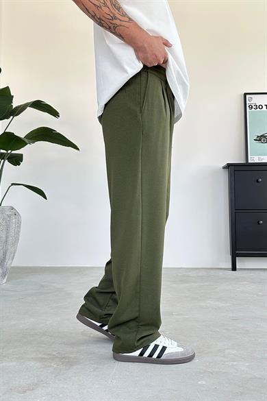 Yeşil Pile Detay Kumaş Baggy Pantolon