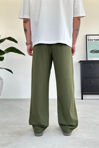 Yeşil Pile Detay Kumaş Baggy Pantolon