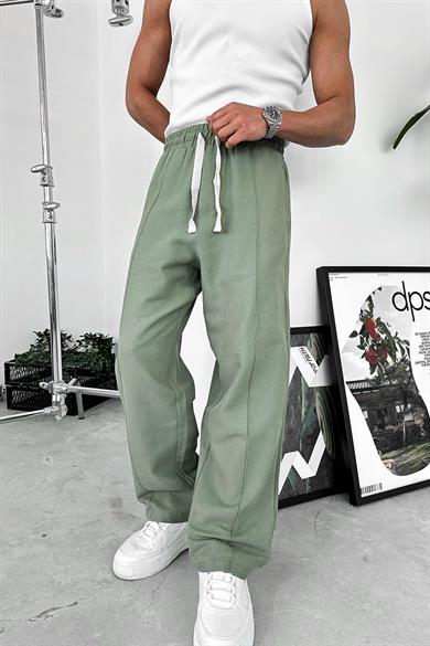 Yeşil Pile Detaylı Beli Lastikli K3 EE Baggy Pantolon