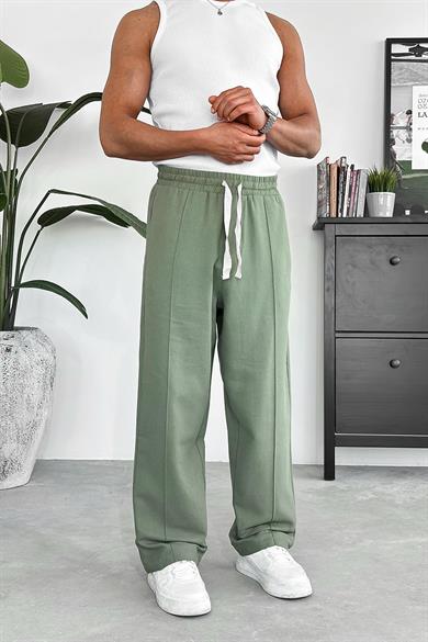 Yeşil Pile Detaylı Beli Lastikli K3 EE Baggy Pantolon