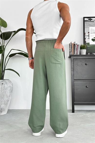 Yeşil Pile Detaylı Beli Lastikli K3 EE Baggy Pantolon