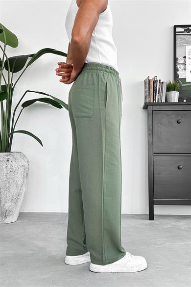 Yeşil Pile Detaylı Beli Lastikli K3 EE Baggy Pantolon