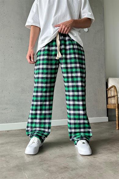 Yeşil Rahat Kalıp Ekose Desen 05 OP Baggy Eşofman