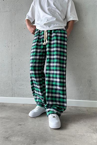 Yeşil Rahat Kalıp Ekose Desen 05 OP Baggy Eşofman