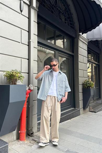 Yeşil Şerit Detay Ön Cepli 07 PH Oversize Gömlek